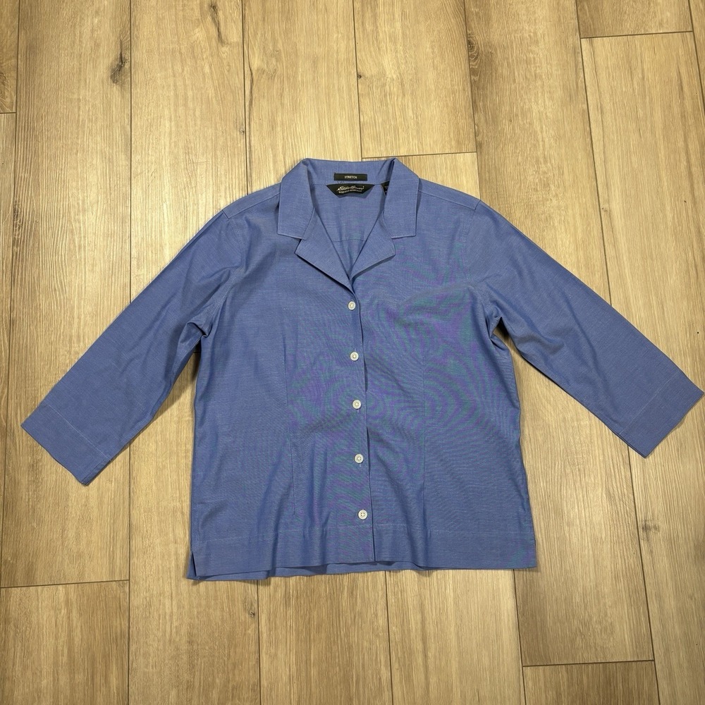 Eddie‎ Bauer Womens Wrinkle Resistant Shirt Button Up 3/4 Sleeve Size PM Blue